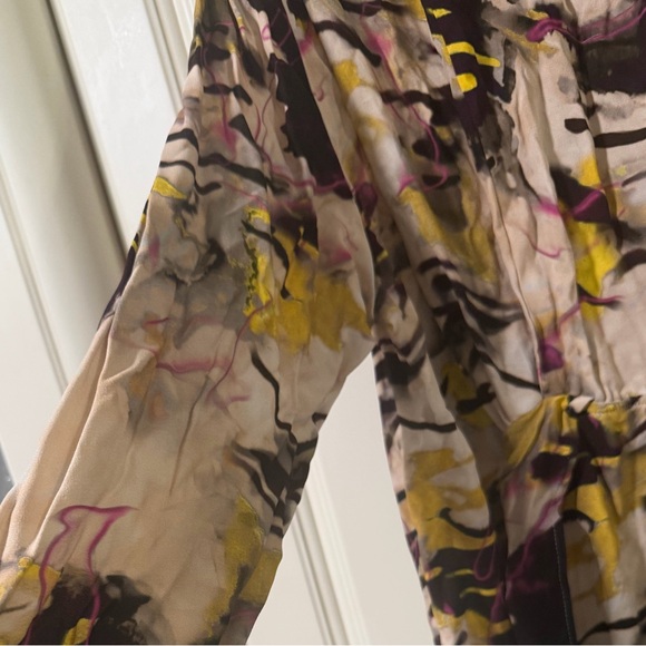 Abstract Print Long Sleeve Midi Dress - Beige & Purple - Picture 4 of 8